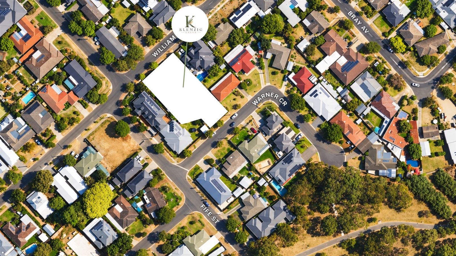 Aerial view of Klemzig with the Klemzig Green site marked